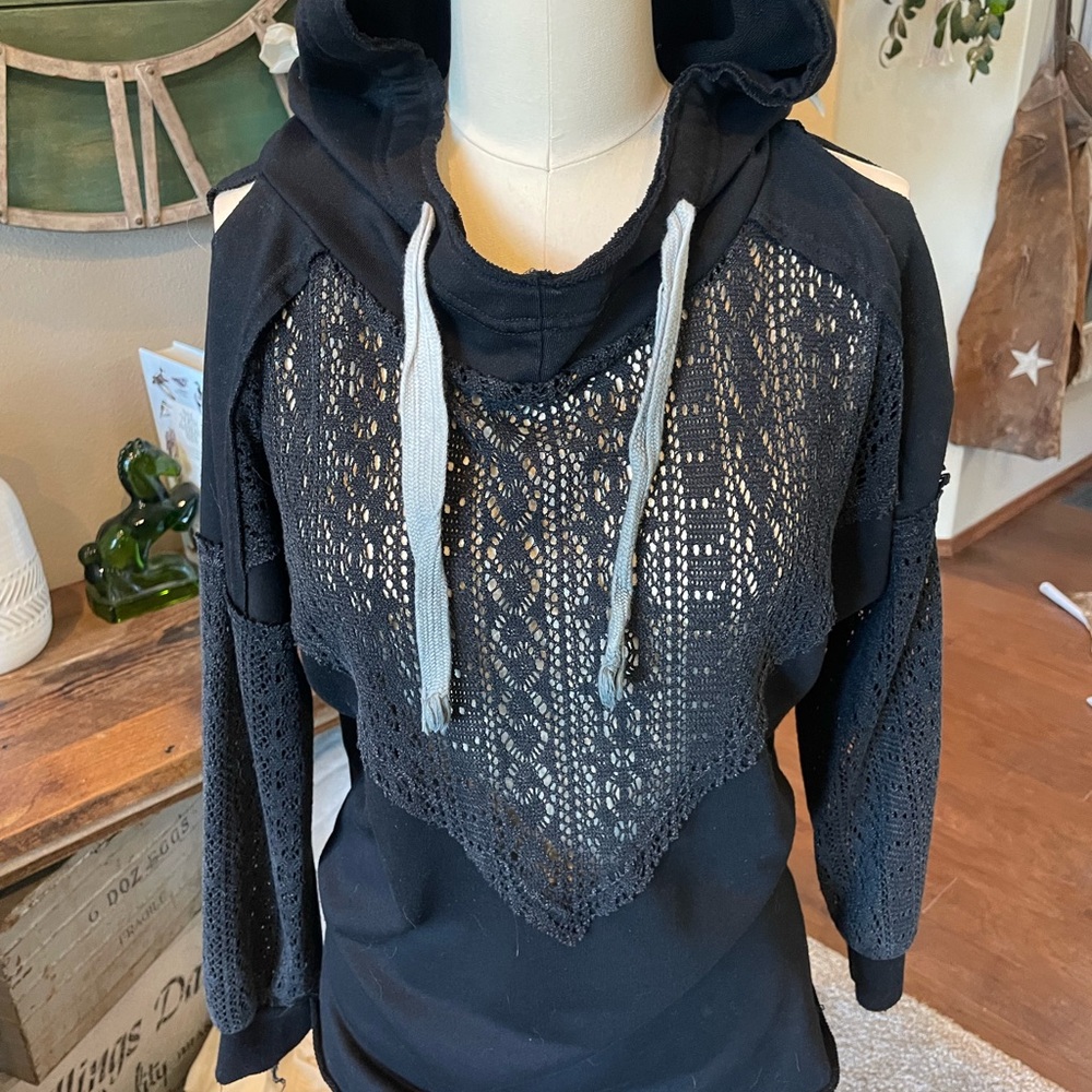 Black Lace Hoodie Top